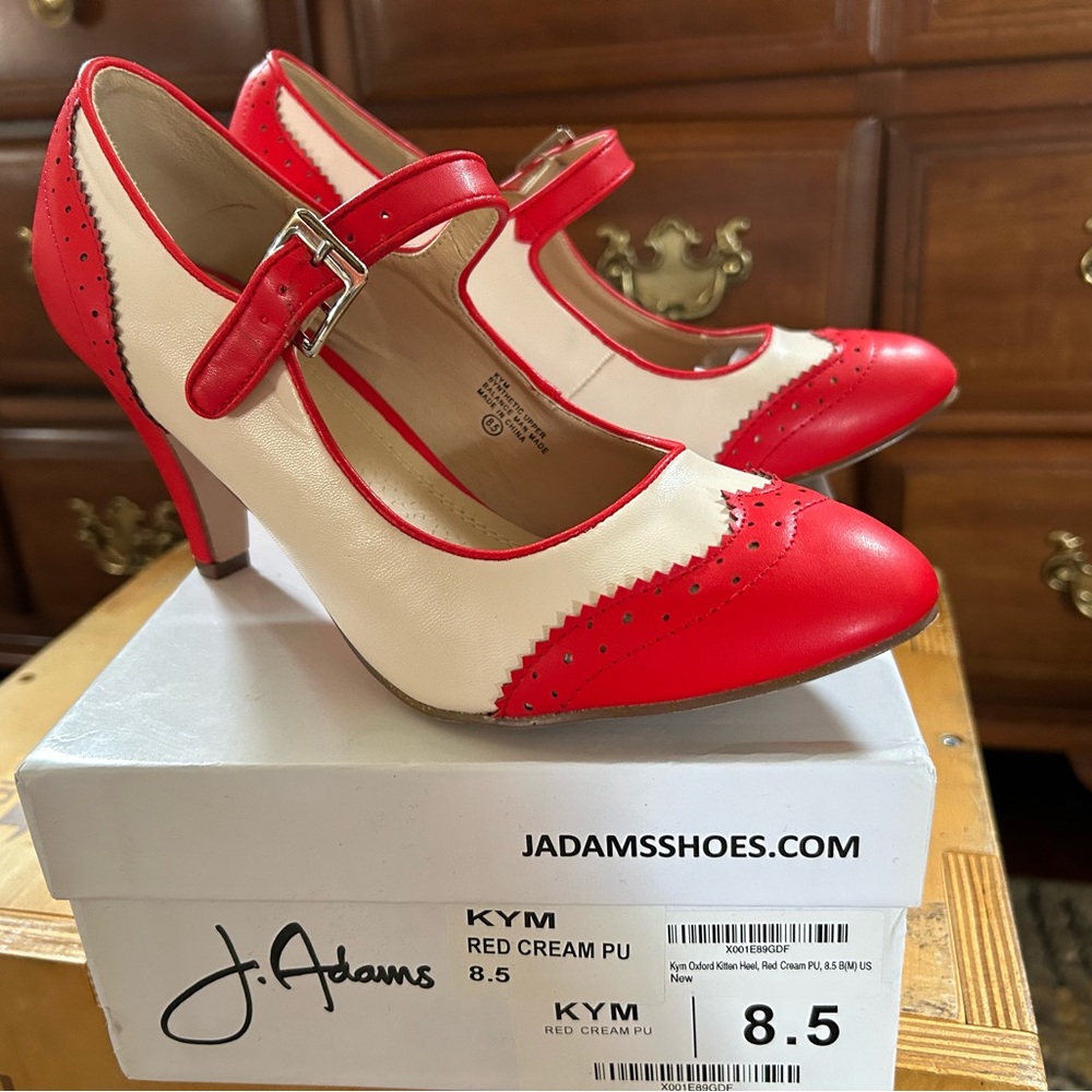 JAdams Red and Cream Vintage Mary Jane Heels